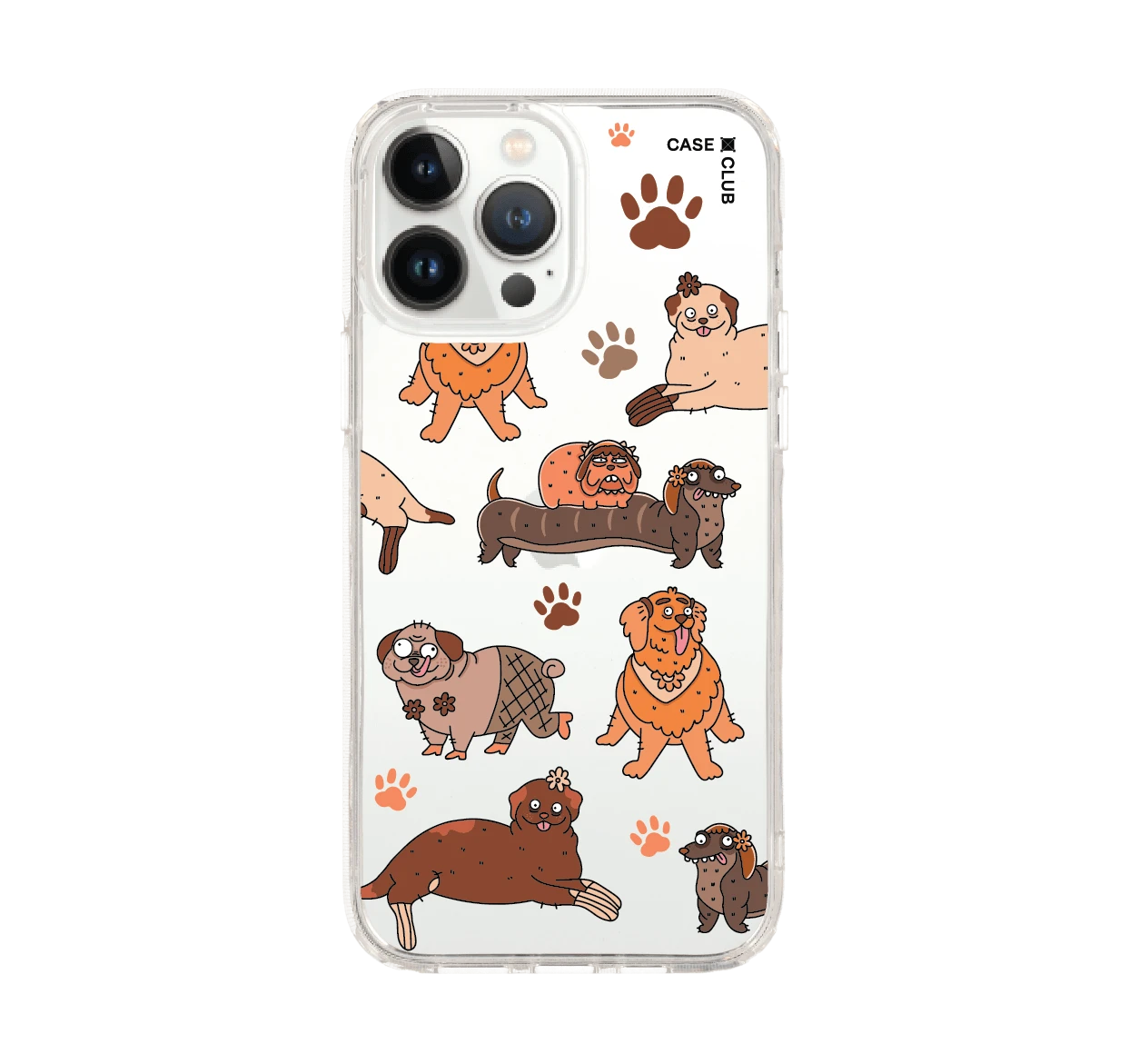 iphone 12/ 13 pro max clear case brown shade dogs